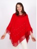 Beaded Solid Colour Poncho with  Faux Fur Neck and Fringes